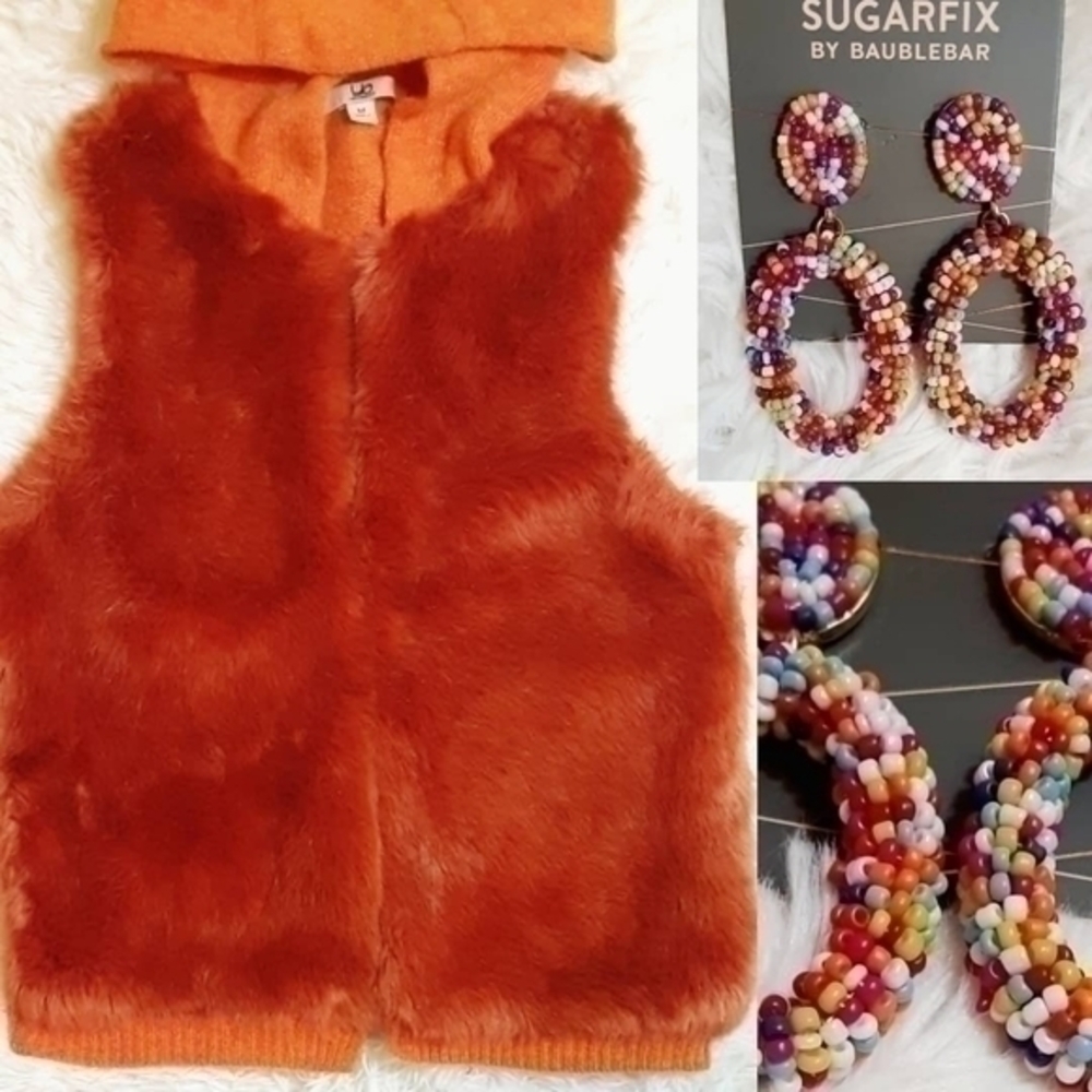 Hood Faux Fur Vest Carnival Hoops Fashion Bundle